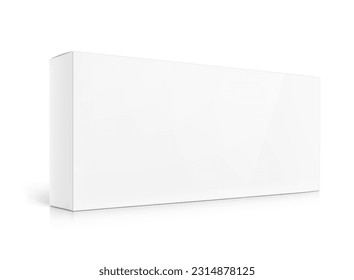 Realistic cardboard box mockup. Vector illustration isolated on white background. Half side view. Can be use for food, cosmetic, pharmacy, sport and etc. Ready for your design. EPS10.