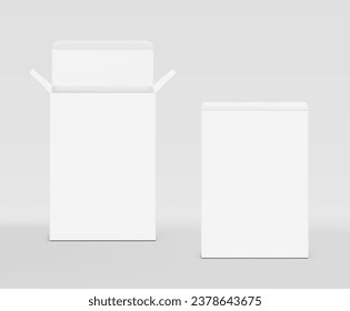 Realistic cardboard box mockup. Vector illustration isolated on grey background. Front view. Can be use for food, cosmetic, pharmacy, sport and etc. Ready for your design. EPS10.