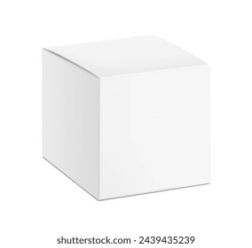 Realistic cardboard box mockup. Vector illustration isolated on white background. Half side view. Can be use for food, cosmetic, pharmacy, sport and etc. Ready for your design. EPS10.