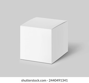 Realistic cardboard box mockup. Vector illustration isolated on grey background. Half side view. Can be use for food, cosmetic, pharmacy, sport and etc. Ready for your design. EPS10.