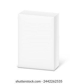 Realistic cardboard box mockup. Vector illustration isolated on white background. Half side view. Can be use for food, cosmetic, pharmacy and etc. Show your product from a better angle. EPS10.