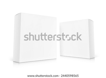 Realistic cardboard box mockup. Vector illustration isolated on white background. Half side views. Can be use for food, cosmetic, pharmacy and etc. Show your product from a better angle. EPS10.