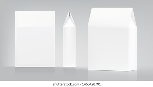 Realistic cardboard box mockups. Front, rear and side view. Vector illustration. Can be use for food, medicine, cosmetic and other. Ready for your design. EPS10.	