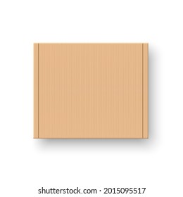 Realistic cardboard box. Top view. Brown delivery packaging box. Warehouse goods and cargo transportation. Sealed box for post transport, warehouse, storage. Mockup design. Vector illustration