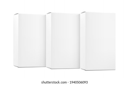 Realistic cardboard boxes mockup set. Perspective view. Vector illustration isolated on white background. Can be use for food, medicine, cosmetic and etc. Ready for your design. EPS10.	