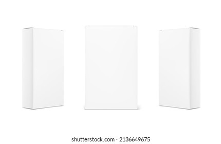 Realistic cardboard boxes mockup set. Front and perspective views. Vector illustration isolated on white background. Can be use for food, medicine, cosmetic and etc. Ready for your design. EPS10.	