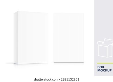 Realistic cardboard boxes mockup set. Front and half side views. Vector illustration isolated on white background. Can be use for food, medicine, cosmetic and etc. Ready for your design. EPS10.	