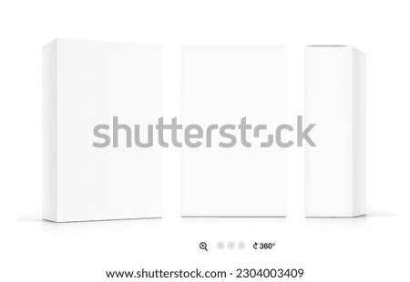 Realistic cardboard boxes mockup set. Front, side and half side views. Vector illustration isolated on white background. Can be use for food, cosmetic, software and etc. Ready for your design. EPS10.	