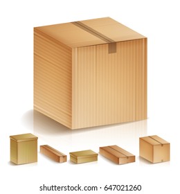 Realistic Cardboard Boxes Set Isolated Vector Illustration. Cardboard Shipping Delivery Boxes Set.