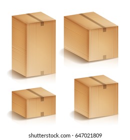 Realistic Cardboard Boxes Set Isolated Vector Illustration. Side View With Perspective. 