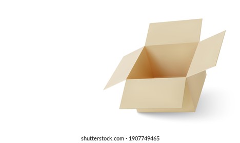 Realistic cardboard brown delivery box with shadow isolated on white background. Vector illustration