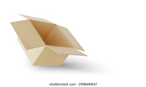 Caja de entrega marrón de cartón realista con sombra aislada sobre fondo blanco. Ilustración del vector