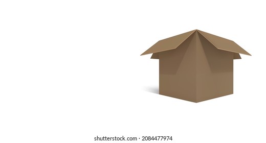 Caja de entrega marrón de cartón realista con sombra aislada sobre fondo blanco. Abrir. Ilustración del vector