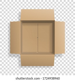 Realistic Cardboard Open Box, Top View