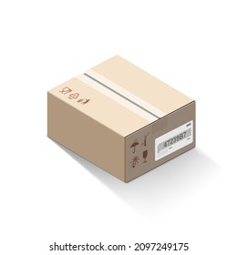 Realistic cardboard packaging box mockup. Vector illustration on white background. Can be use for delivery, food, cosmetic and other. Ready for your presentation. EPS10.	