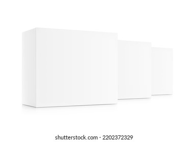 Realistic cardboard packaging boxes mockups. Vector illustration isolated on white background. Can be use for medicine, food, cosmetic and other. Ready for your presentation. EPS10.	