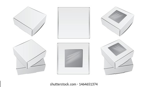 Realistic Cardboard Square Boxes. Top view. Vector package for software, electronic device or gift pack for your design