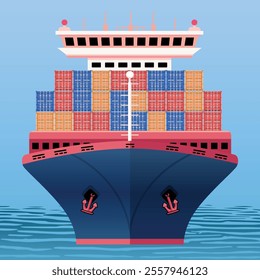 realistic Cargo ship vector, container ship vector illustration