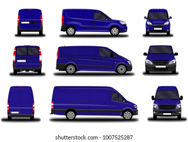 realistic cargo van. front view; side view; back view.