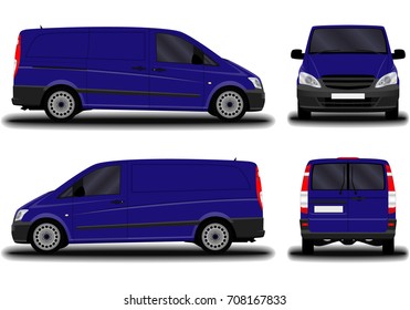realistic cargo van. front view; side view; back view.