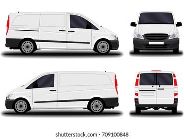 realistic cargo van. front view; side view; back view.