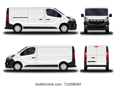 Realistic Cargo Van. Front View; Side View; Back View.