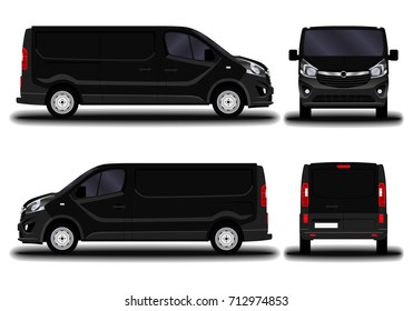 Realistic Cargo Van. Front View; Side View; Back View.