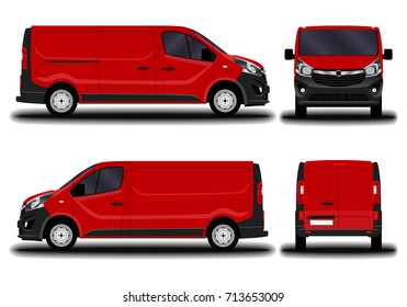 realistic cargo van. front view; side view; back view.