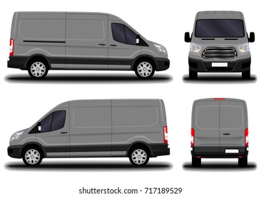 realistic cargo van. front view; side view; back view.