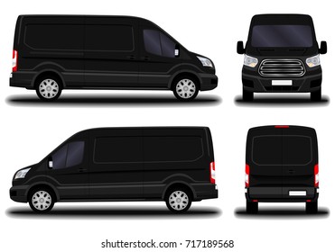 realistic cargo van. front view; side view; back view.