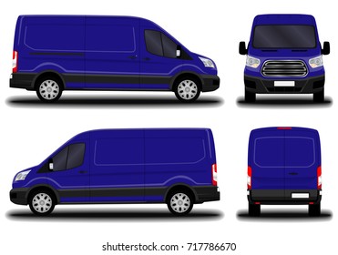 realistic cargo van. front view; side view; back view.