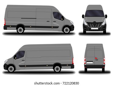 realistic cargo van. front view; side view; back view.