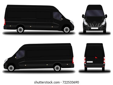 Realistic Cargo Van. Front View; Side View; Back View.