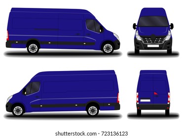 realistic cargo van. front view; side view; back view.
