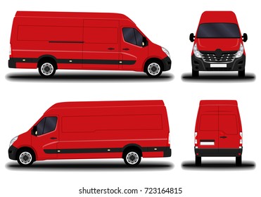 realistic cargo van. front view; side view; back view.