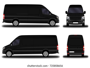 realistic cargo van. front view; side view; back view.
