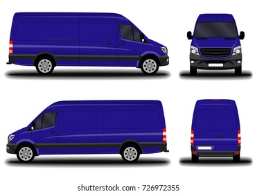 realistic cargo van. front view; side view; back view.