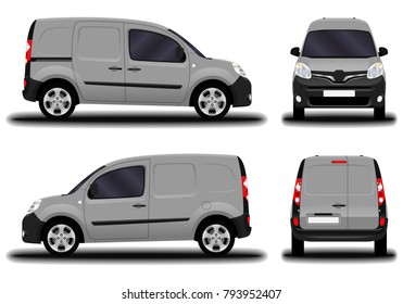 realistic cargo van. front view; side view; back view.