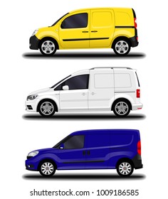 realistic cargo vans set. side view