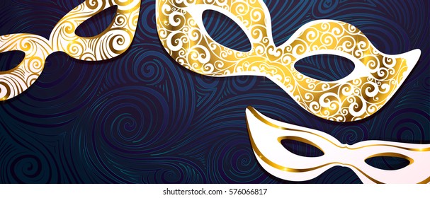 Realistic carnival mask, for Mardi Gras invitation flyers, web banner, separated editable elements under mask. Vector illustration,colorful background for Mardi Gras, Carnival, 28 february,...