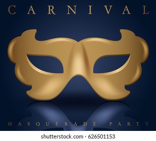 Realistic Carnival Mask On Blue Background : Vector Illustration