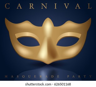 Realistic Carnival Mask On Blue Background : Vector Illustration