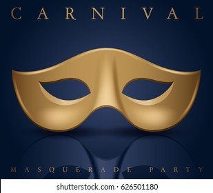 Realistic Carnival Mask On Blue Background : Vector Illustration