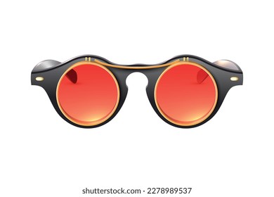 Realistic carnival steampunk round glasses with orange lens vector illustration