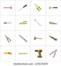 Realistic Carpenter, Claw, Nippers And Other Vector Elements. Set Of Tools Realistic Symbols Also Includes Hatchet, Level, Chisel Objects.