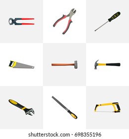 Realistic Carpenter, Claw, Tongs And Other Vector Elements. Set Of Instruments Realistic Symbols Also Includes Carpenter, Pincers, Claw Objects.