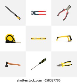 Realistic Carpenter, Forceps, Arm-Saw And Other Vector Elements. Set Of Instruments Realistic Symbols Also Includes Saw, Carpenter, Arm Objects.