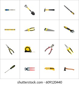 Realistic Carpenter, Pliers, Tongs And Other Vector Elements. Set Of Kit Realistic Symbols Also Includes Clippers, Turn, Shovel Objects.