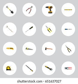 Realistic Carpenter, Plumb Ruler, Tongs And Other Vector Elements. Set Of  Realistic Symbols Also Includes Spanner, Ruler, Roller Objects.