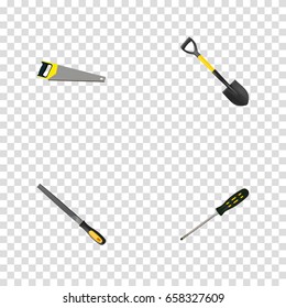 Realistic Carpenter, Spade, Sharpener And Other Vector Elements. Set Of Tools Realistic Symbols Also Includes Shovel, Hacksaw, Carpenter Objects.